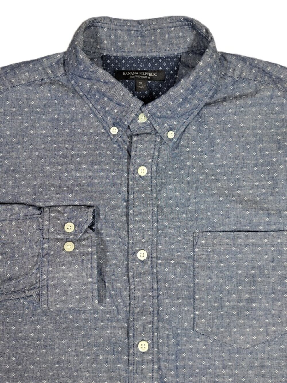 Banana Republic Mens Tailored Slim Fit Button Front Up Down Shirt Blue Denim XL